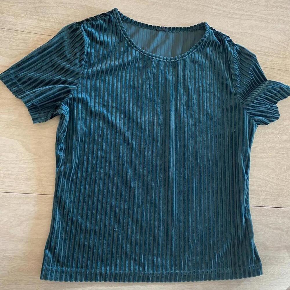 Y2K forest green velvet burnout striped crop top